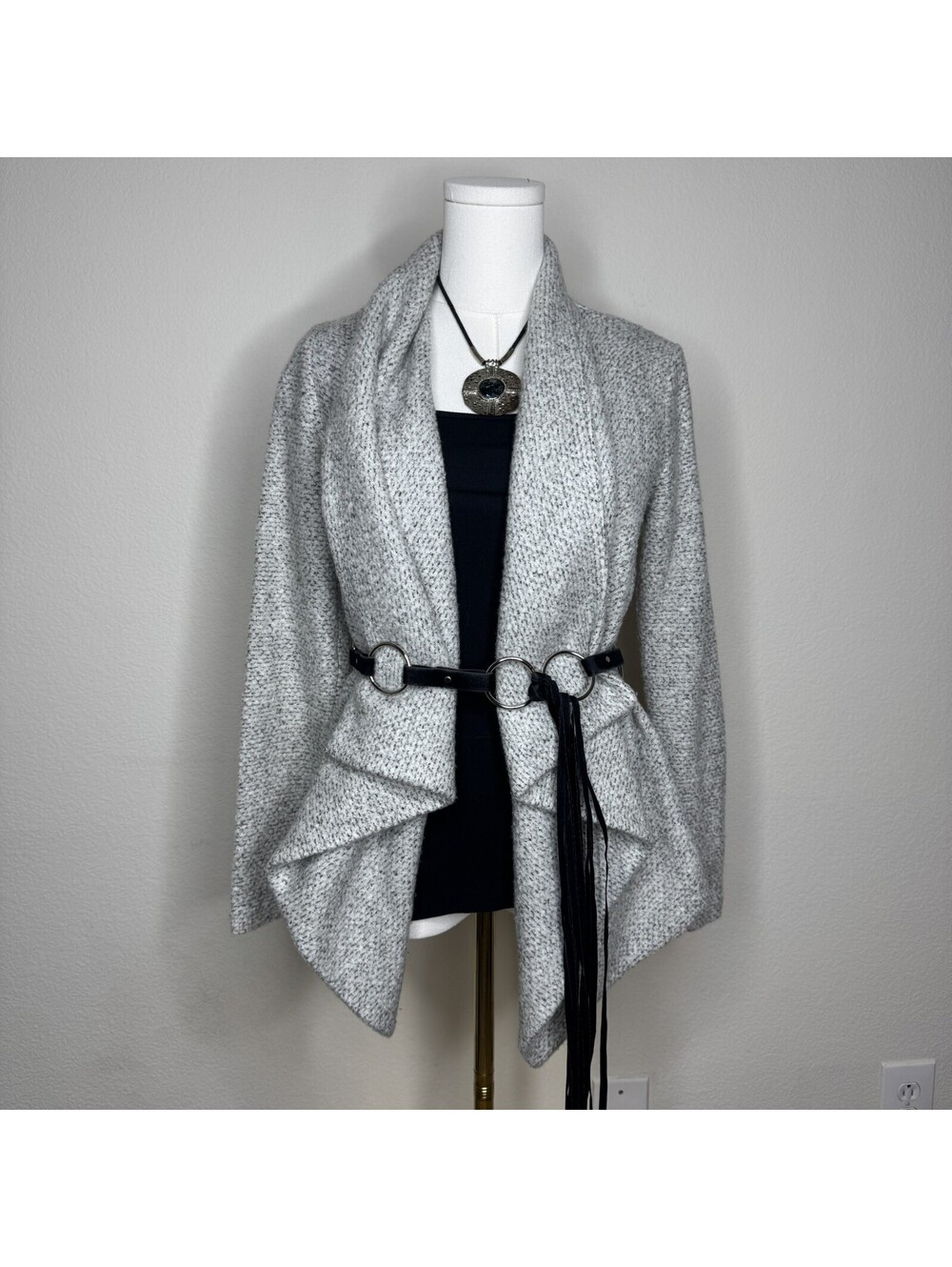 Club Monaco Gray Open Front Drape Cardigan Womens XS Long Sleeve Wool Blend